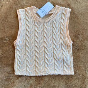 Zara Cable Knit Sweater Vest Yellow Medium